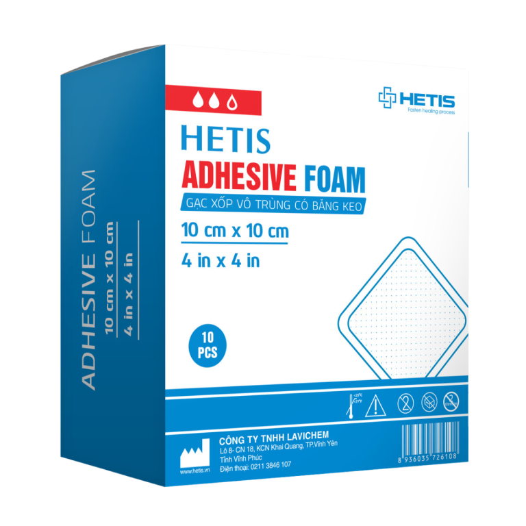 Gạc xốp vô trùng có băng keo Hetis Adhesive Foam