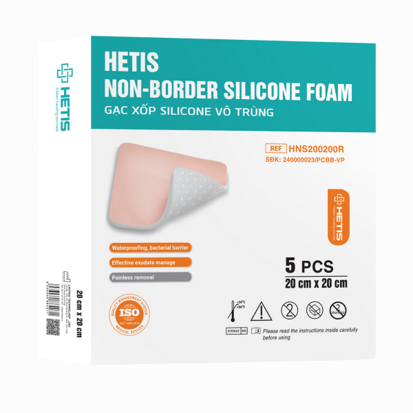 Gạc xốp Silicone vô trùng Hetis Non-Border Silicone Foam